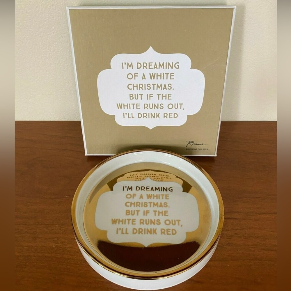 Rosanna Holiday Christmas Wine Coaster in Box gold white